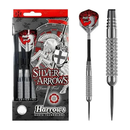 Harrows Silver Arrows Knurled Chromed Brass Steel Tip Darts