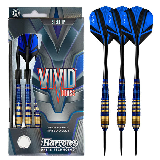 Harrows Vivid Black Brass Steel Tip Darts - Blue