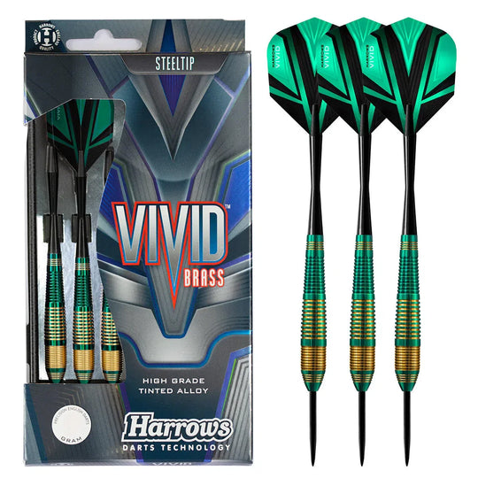 Harrows Vivid Black Brass Steel Tip Darts - Green
