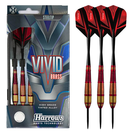 Harrows Vivid Black Brass Steel Tip Darts - Red