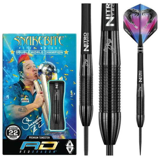 Red Dragon Peter Wright Snakebite 3 Black 90% Tungsten Steel Tip Darts