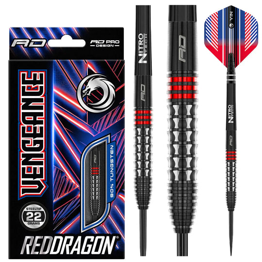 Red Dragon Vengeance Red 90% Tungsten Steel Tip Darts