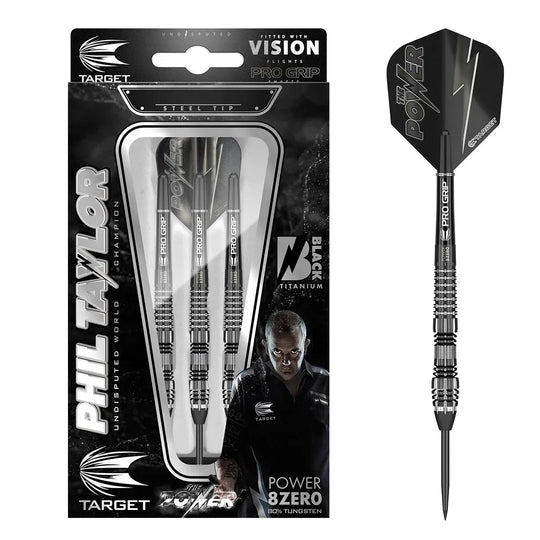 Target Darts Phil Taylor Power 8Zero 4 Black 80% Tungsten Steel Tip Darts