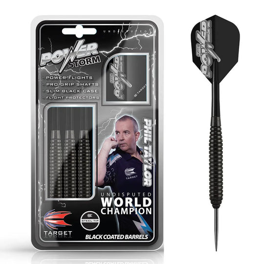 Target Darts Phil Taylor Power Storm Black Brass Steel Tip Darts