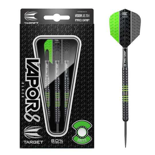 Target Darts Vapor8 80% Tungsten Black/Green Steel Tip Darts
