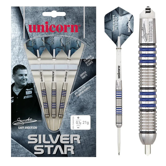 Unicorn Darts Gary Anderson Silver Star 80% Tungsten Steel Tip Darts